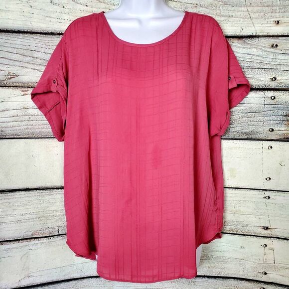 Maurices Women’s Blouse L Pink Short Sleeve Textured Zip Back Top - Picture 1 of 8